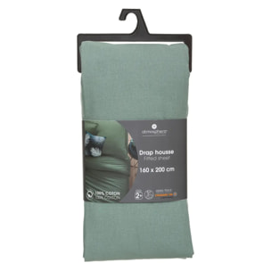 Drap-housse en coton - vert céladon - bonnet H30cm - 160x200 cm