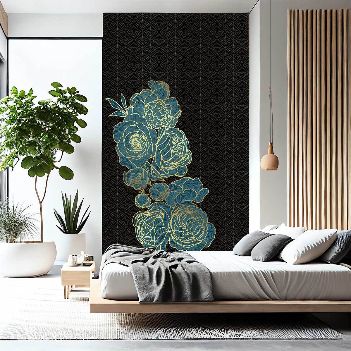 Papier peint, rose bleue Noir