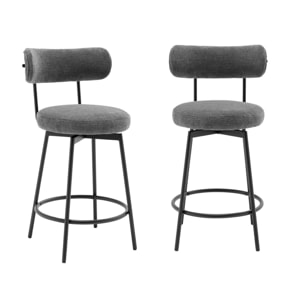 Lot de deux tabourets de bar assise rotative métal noir et tissu gris - L 50 x P 50 x H 92cm - Iris