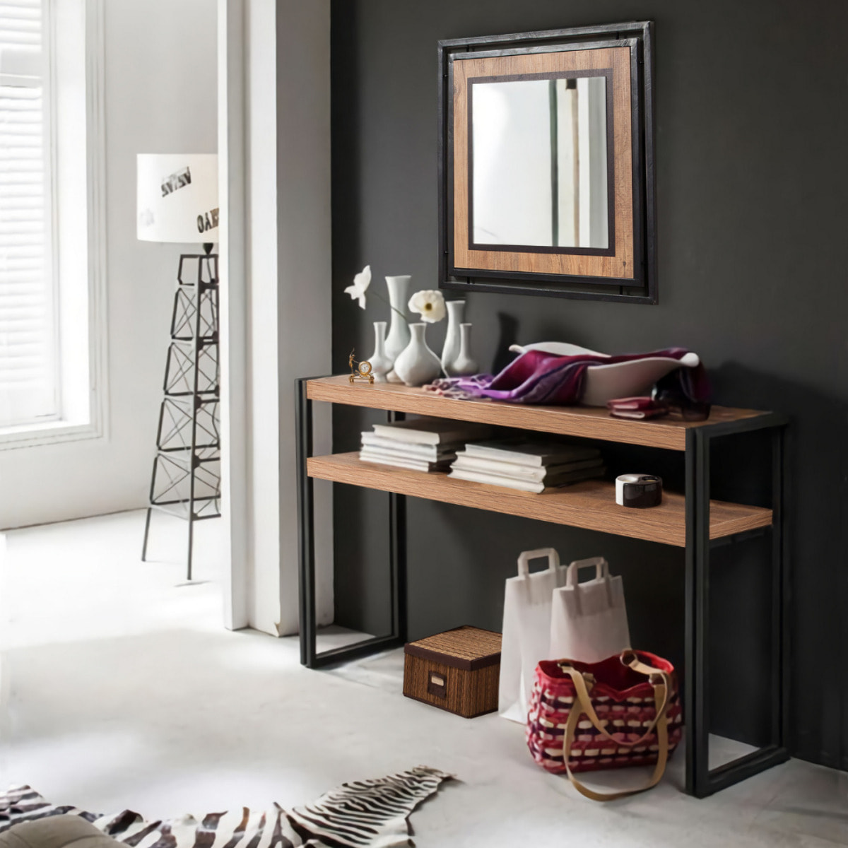 LEWA - Console style industriel - bois et noir - 140 cm