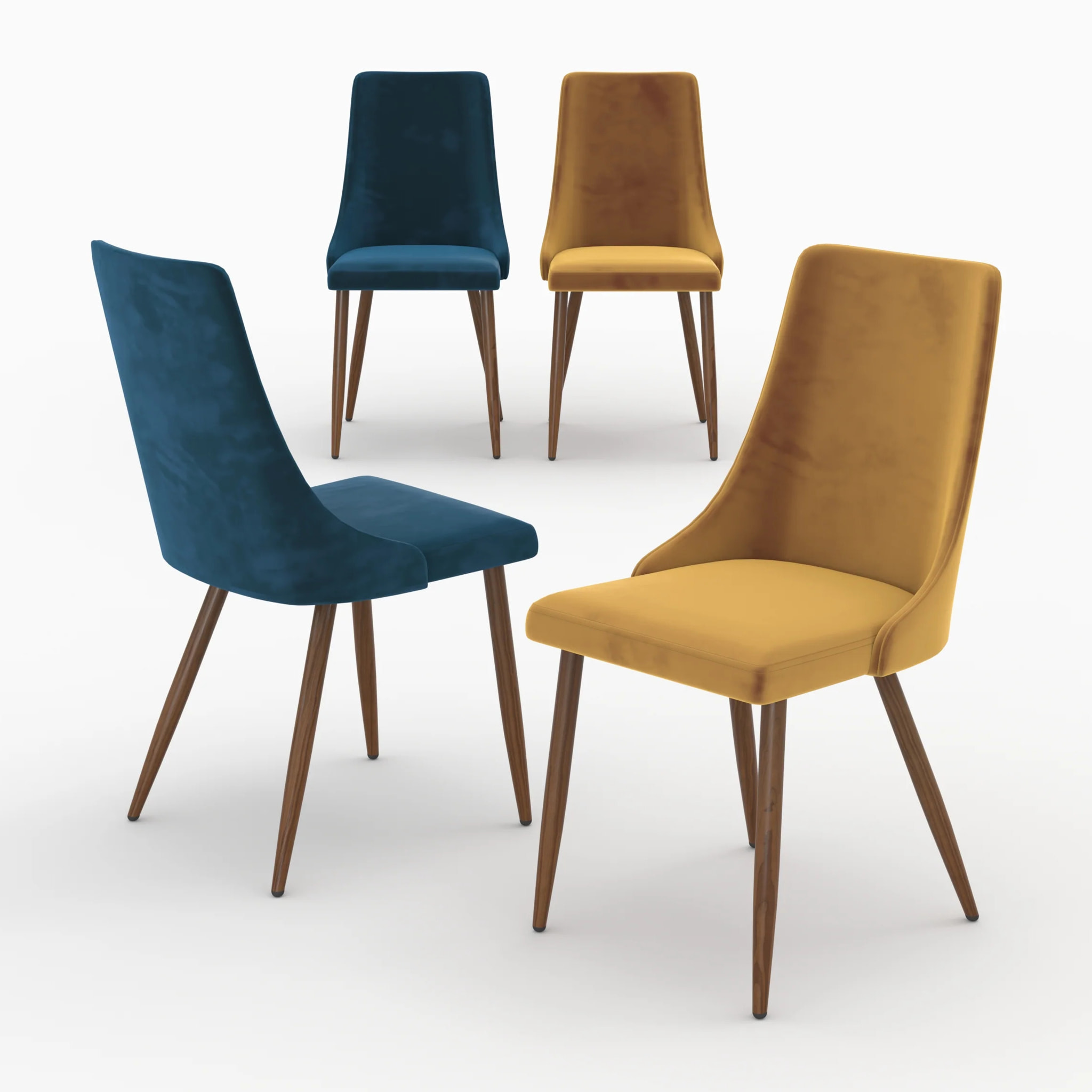 Pack 4 chaises en velours bleu et jaune - Vinni