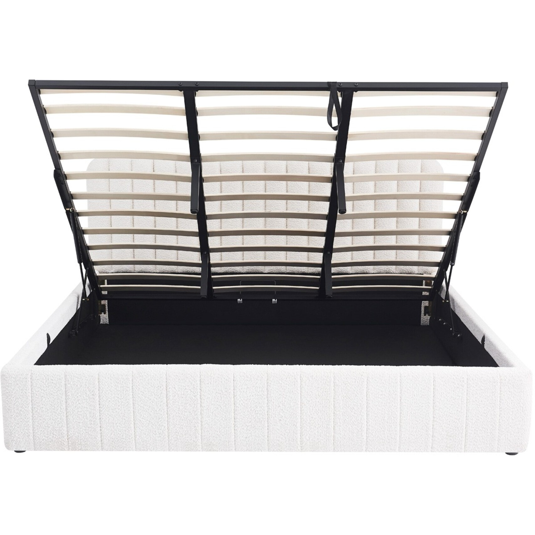 Lit coffre avec tête de lit en tissu bouclé - AVA