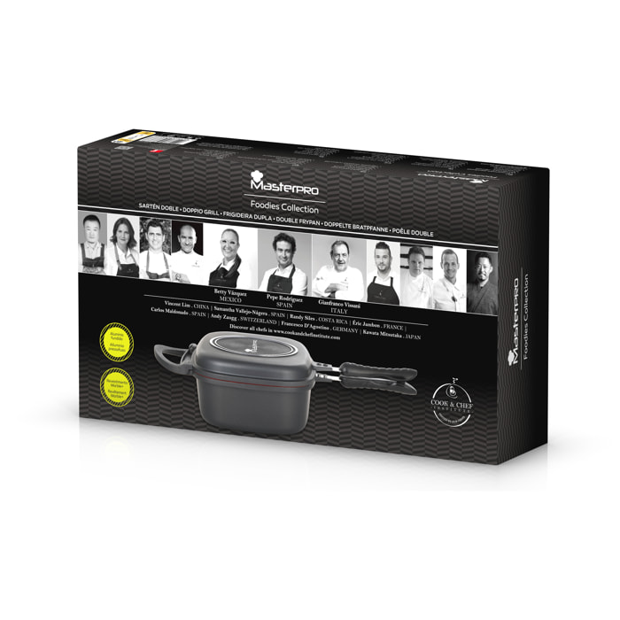 Sartén doble 30x24x12cm en Aluminio fundido con revestimiento antiadherente FOODIES MasterPRO