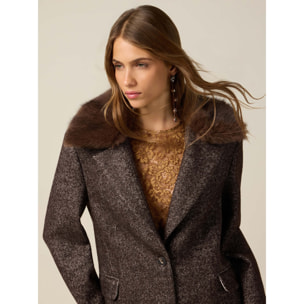 Oltre - Cappotto corto misto lana con collo removibile - Marrone