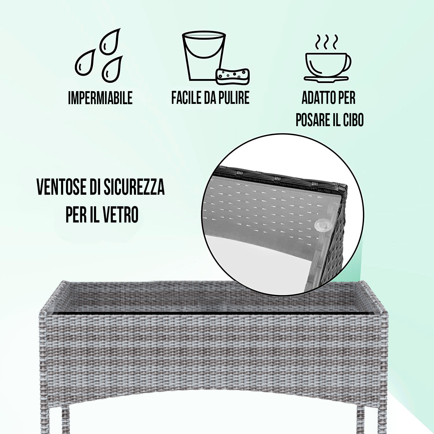 Set Di Mobili da Giardino Salotto Salottino in Rattan 4 Posti con Tavolino Ripiano In Vetro 2 Poltrone Divano 2 Posti Giardino Esterno Cuscini Grigio