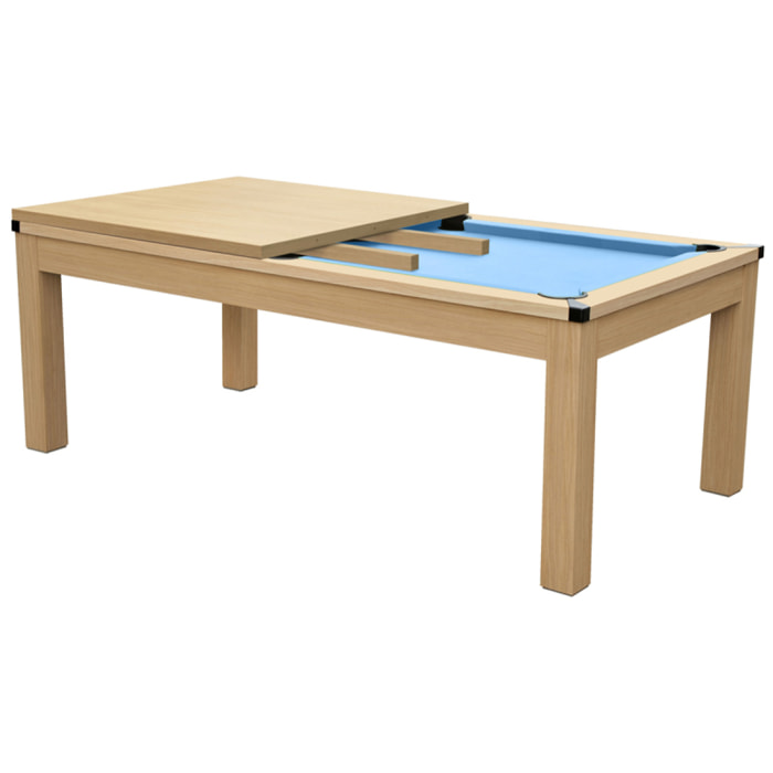 Table de billard convertible bois clair tapis bleu clair - Eddie