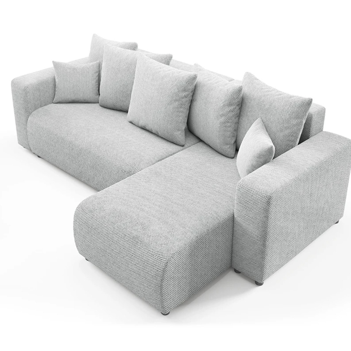 GLORIA - Canapé d'angle droit convertible 4 places en tissu gris clair