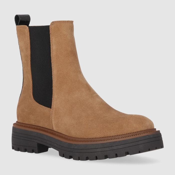 Botines de Serraje - Taupe - Tacón: Bajo