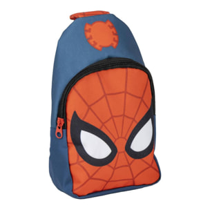 Mochila bandolera de spiderman - color azul y rojo - 13x23x7cm - fabricada en poliéster - bandolera infantil con asas ajustables - compartimento prin