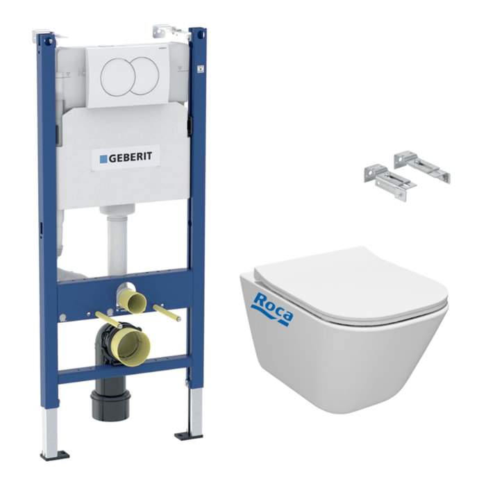 Pack Bâti-support + WC sans bride Roca Gap + Abattant slim, softclose + Plaque blanche (GAPGEB3)