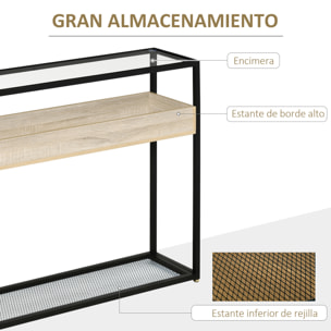 Mesa Consola de Entrada 108x28x85 cm Mueble Recibidor con Encimera de Cristal Estante y Rejilla Inferior Marco de Acero para Pasillo Salón Extremo del Sofá Negro