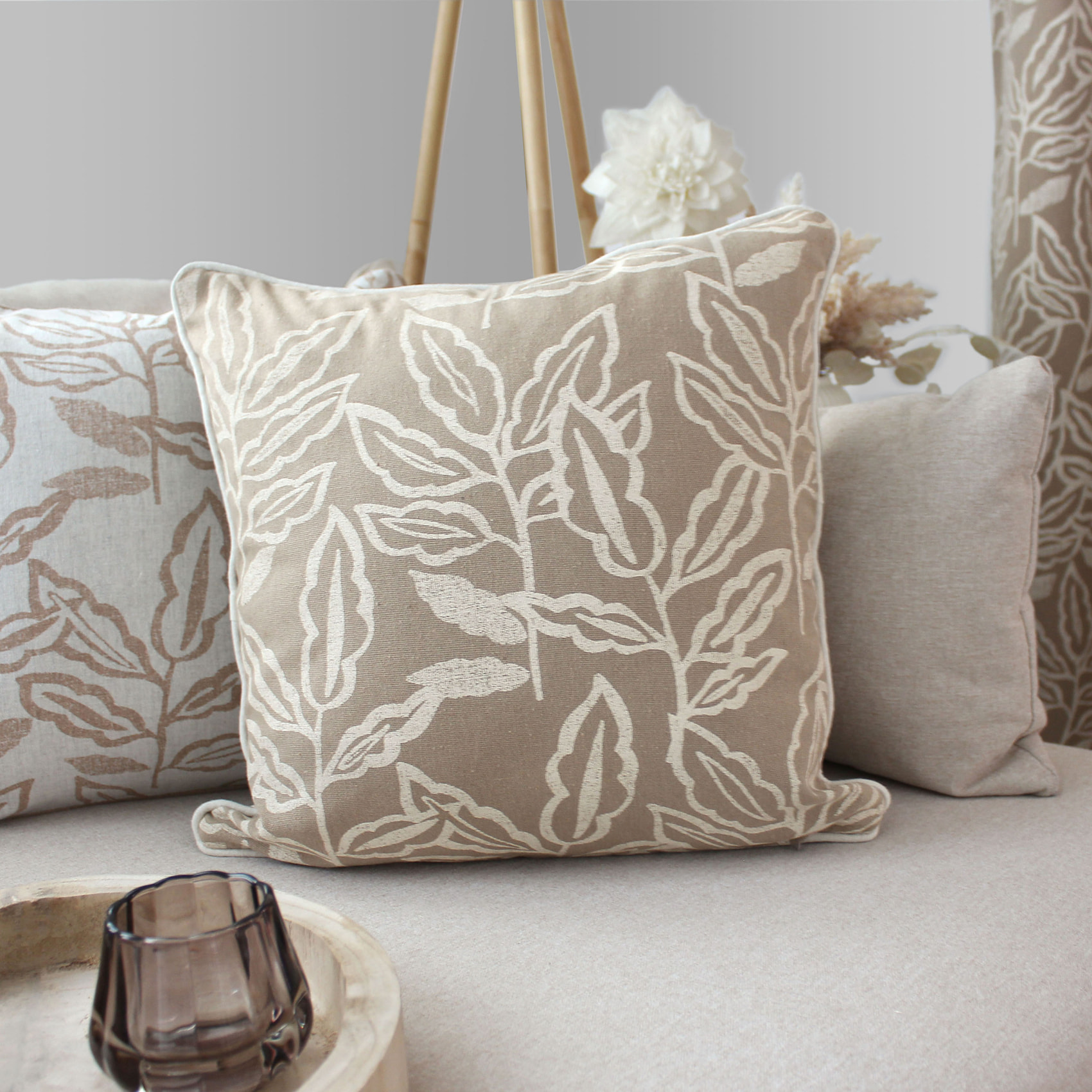 Coussin déhoussable en coton recyclé Chambray - Naturel