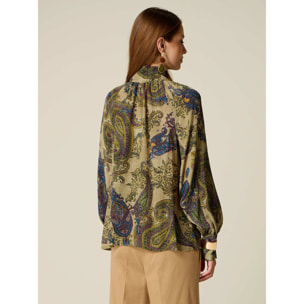 Oltre - Blusa fantasia con fiocco da annodare - Verde