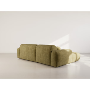 Louise - Canapé d'angle gauche 4 places en velours texturé - Vert Kaki