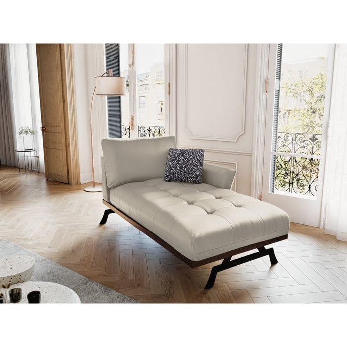 Méridienne droite "Olivier" en cuir véritable gris clair