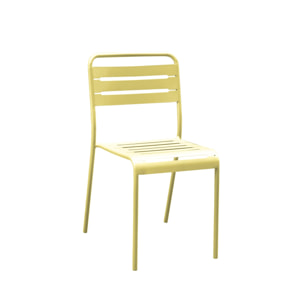 Table de jardin métal + 8 assises jaune traitement antirouille. lattes et bords arrondis
