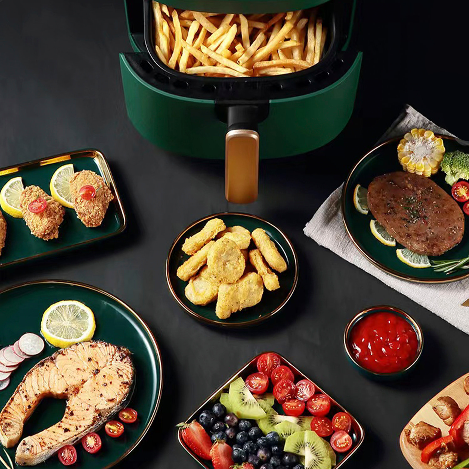 Friggitrice ad aria 8L, 1400W. Pannello touch, 6 programmi di cottura e modalità manuali, griglia antiaderente. PRODOTTO CON IMBALLAGGIO DANNIGIATO.