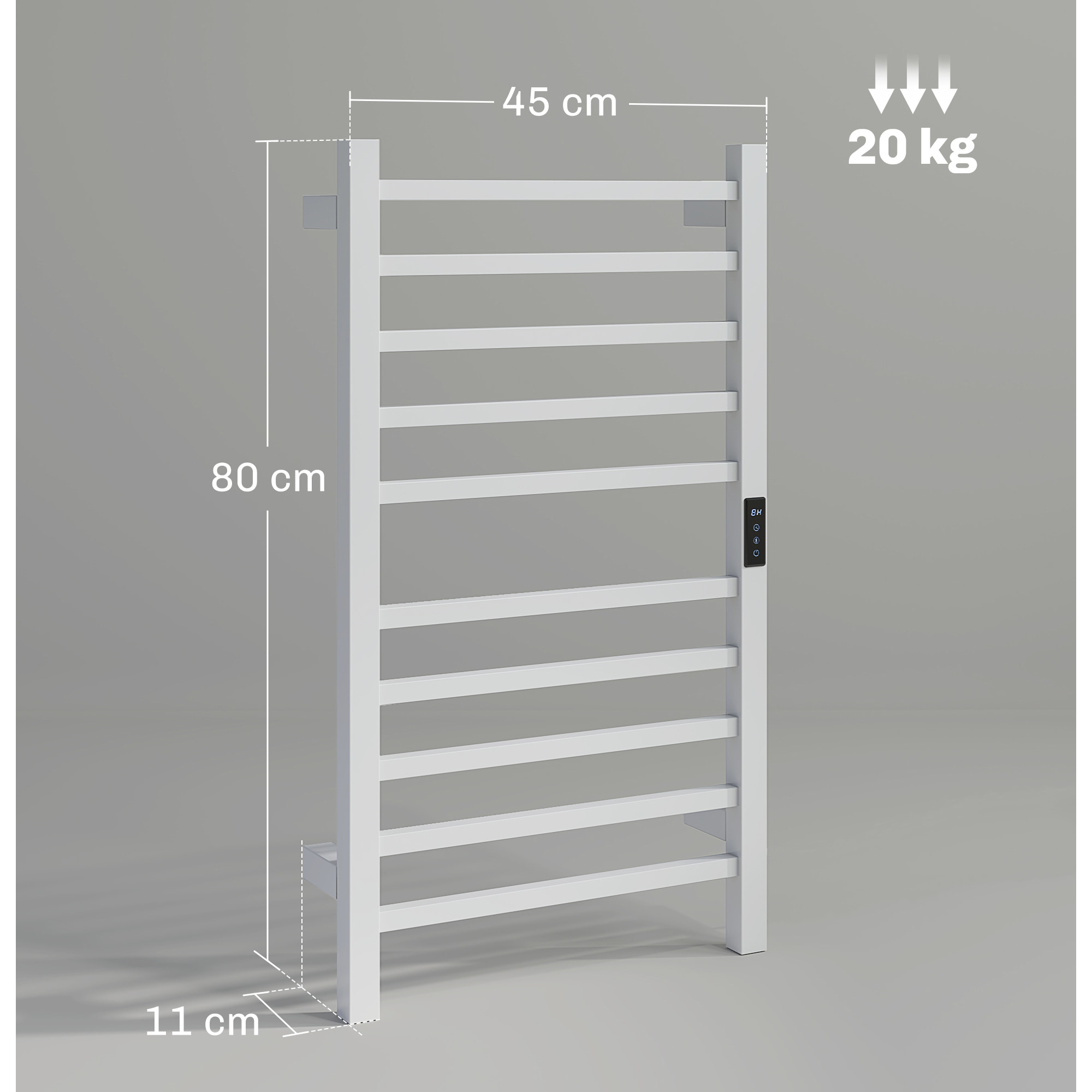 Toallero Eléctrico de Pared 110W Radiador Toallero Eléctrico con Control WIFI Pantalla Táctil Temporizador 10 Barras Temperatura Ajustable Bajo Consumo IPX4 Blanco
