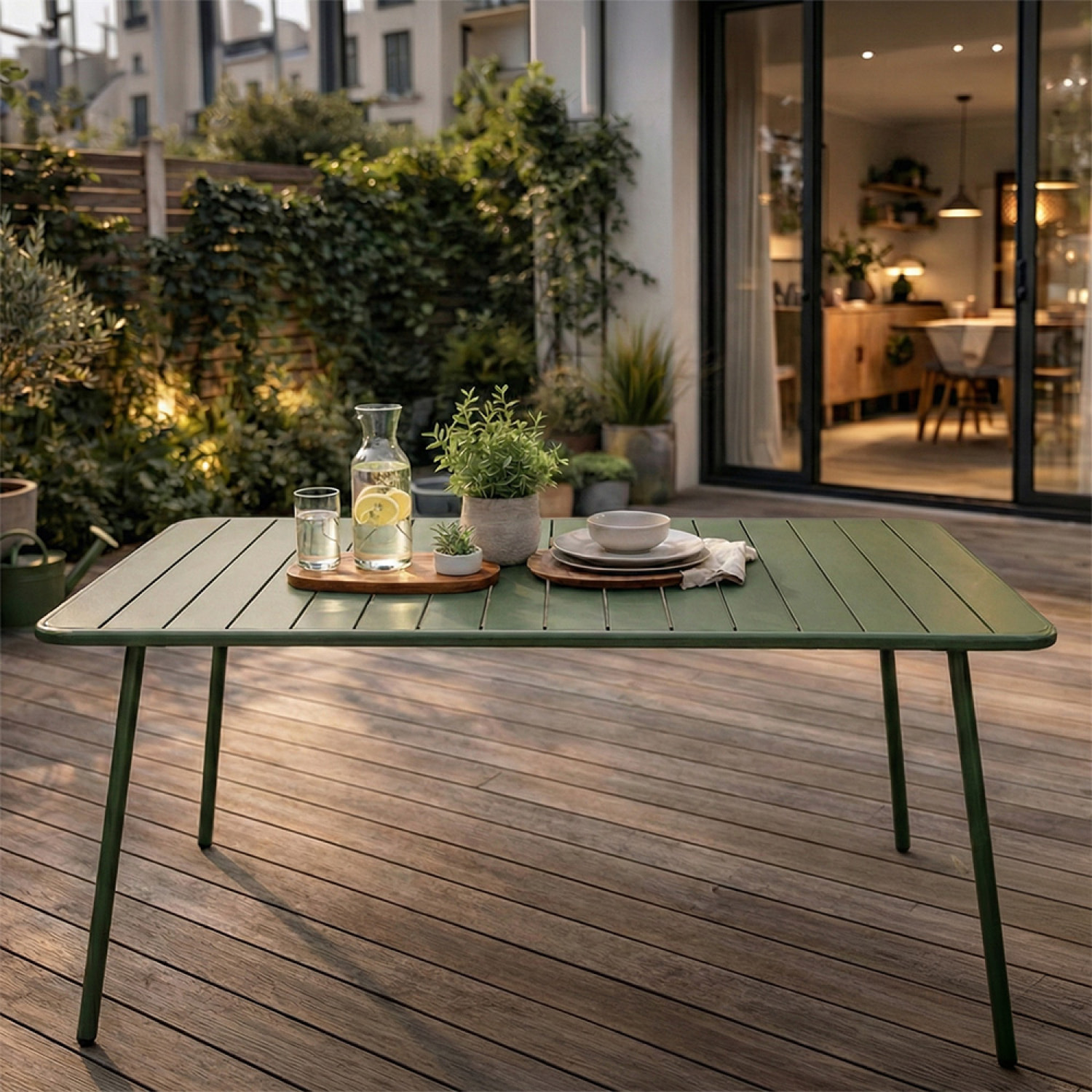 EVORA Table de jardin 4 à 6 places 120cm vert
