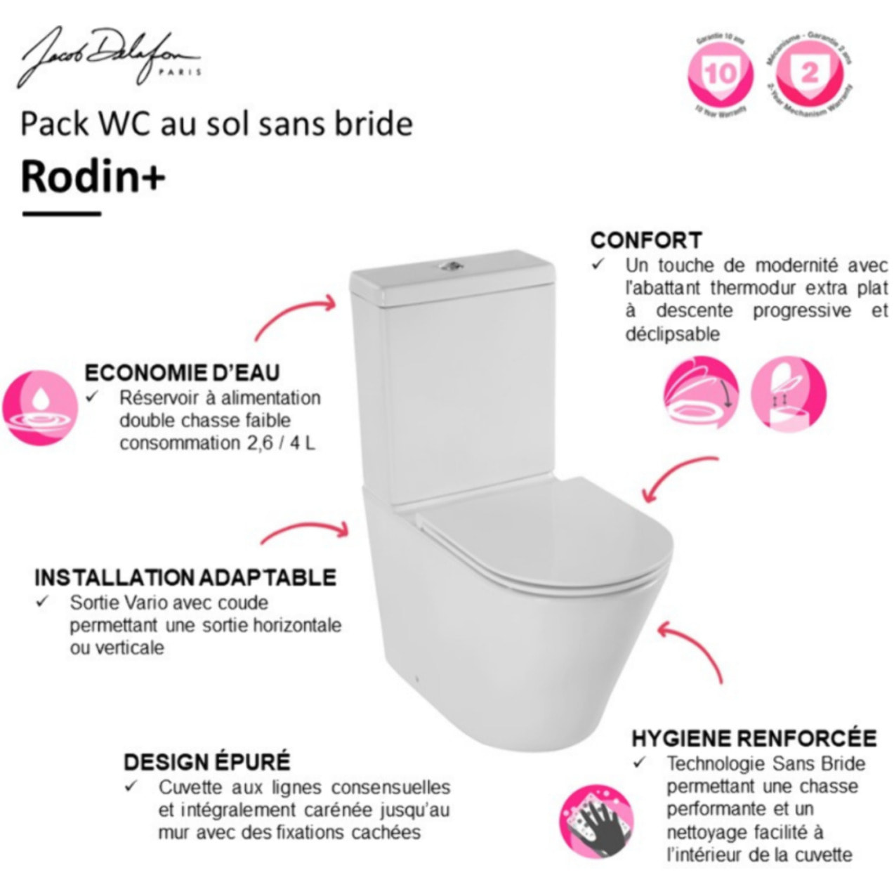 WC au sol sans bride Rodin+ sortie vario avec abattant +  tabouret physiologique bois