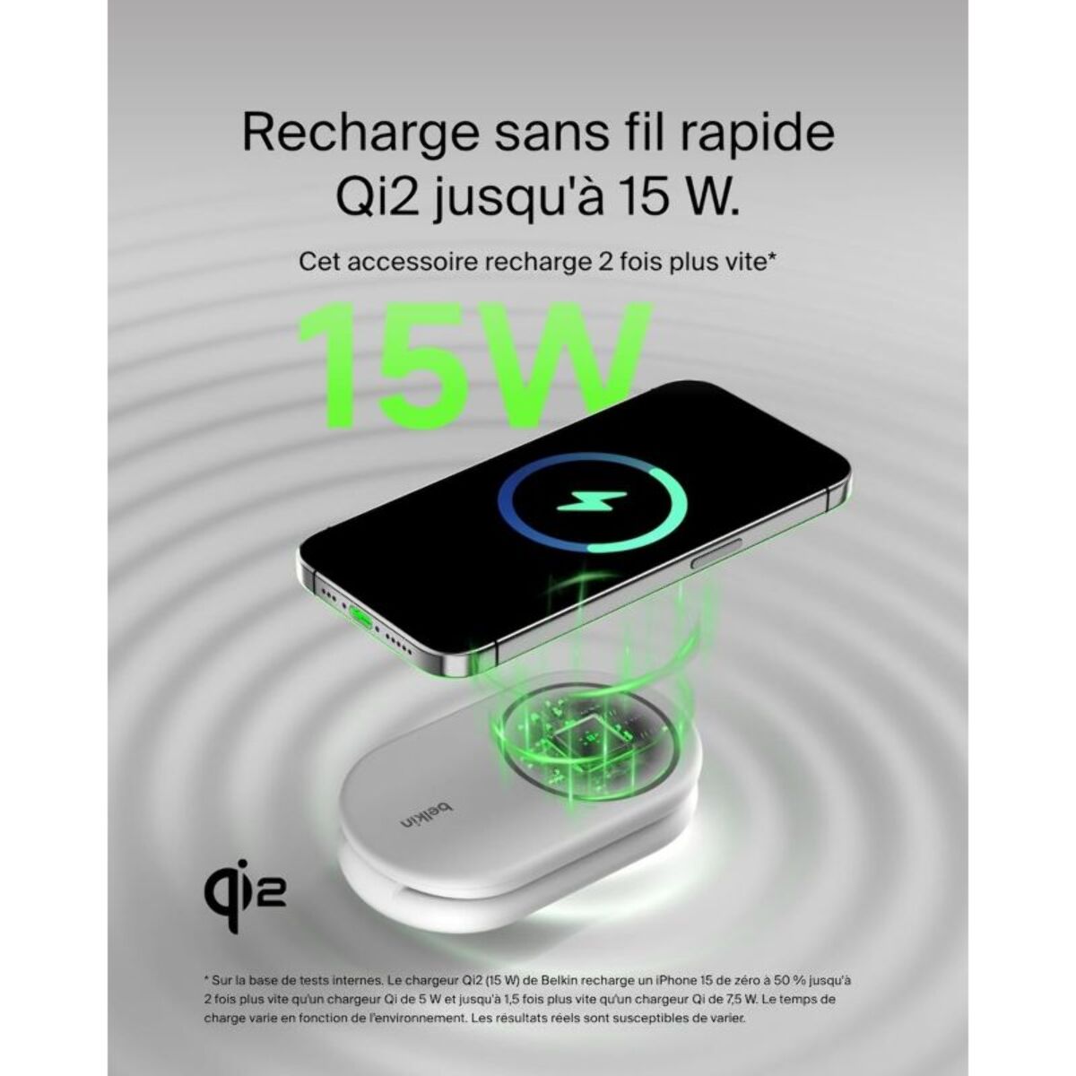 Chargeur induction BELKIN induction 15W 2en1 blanc