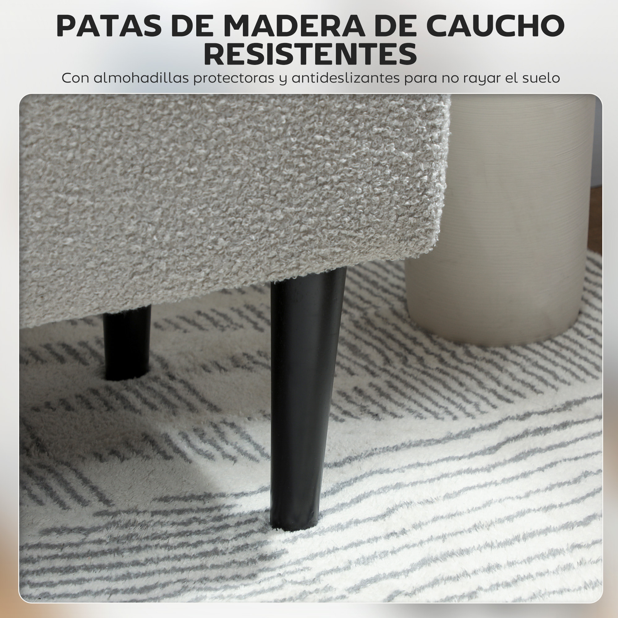 Puff Almacenaje, Banco Almacenaje Plegable, Capacidad de 47 L, 95x38x45 cm, Tapizado en Borreguito, Pie de Cama con Tapa Abatible y Patas de Madera, para Salón, Dormitorio, Entrada, Gris
