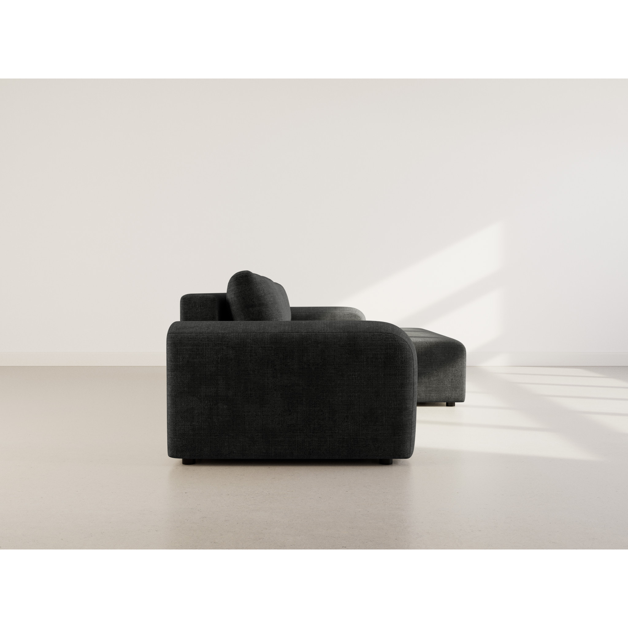 Rebecca - canapé d'angle droit 4 places convertible avec coffre en velours texturé - Gris Anthracite