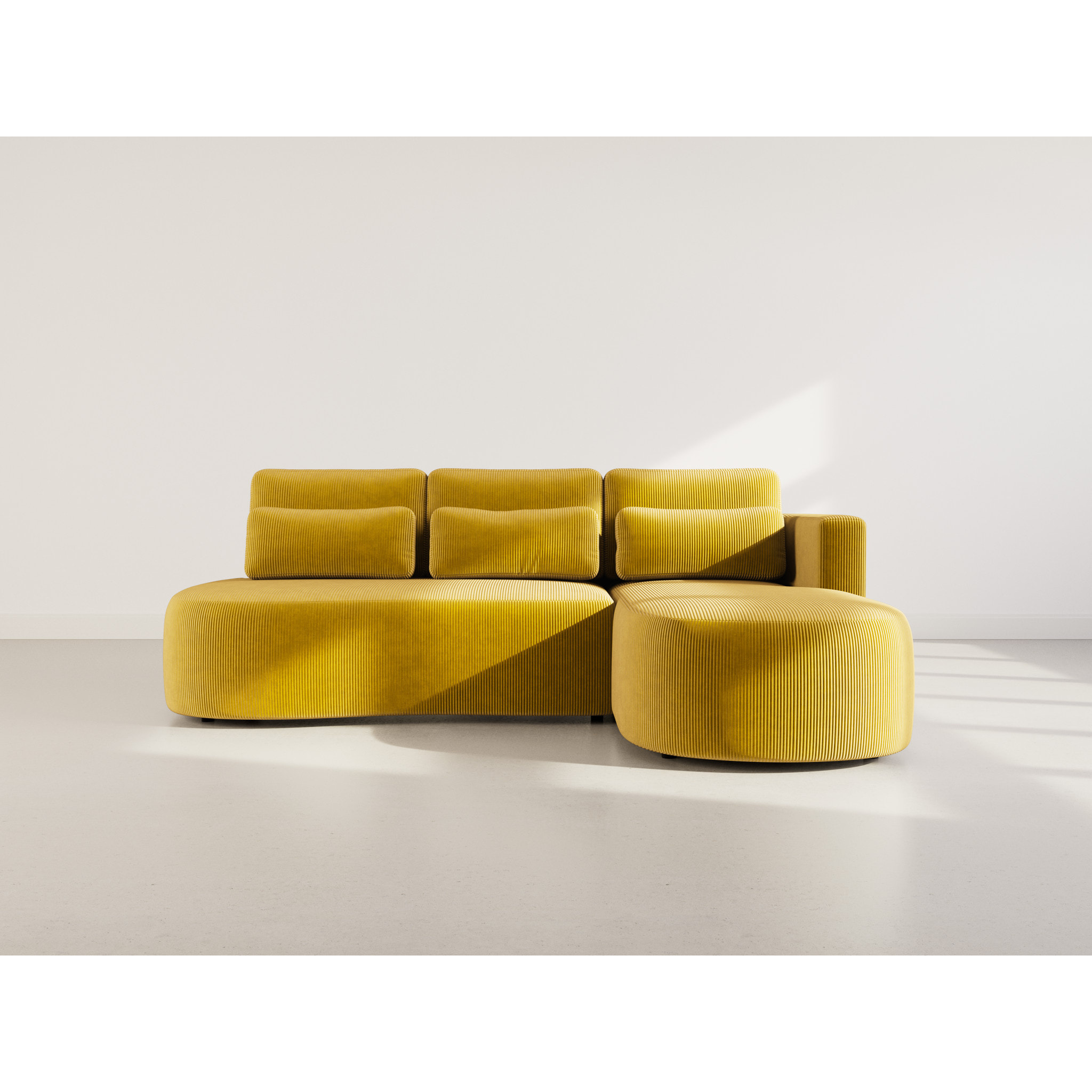 Mahina - canapé d'angle droit 4 places convertible avec coffre en velours côtelé - Jaune