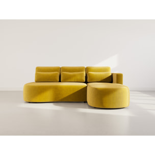 Mahina - canapé d'angle droit 4 places convertible avec coffre en velours côtelé - Jaune
