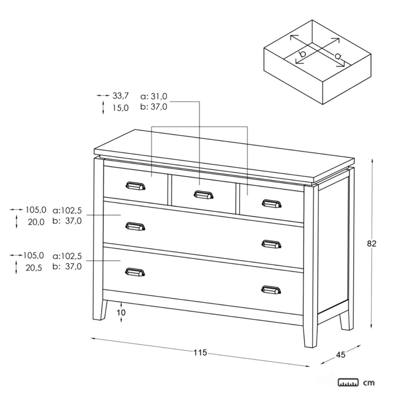 Commode Avelin -bois massif de mindi et placage naturel de mindi-couleur blanc bergen/naturel 115 x 82 x 45 cm