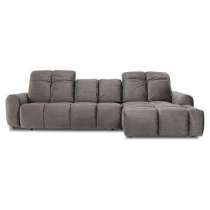 Canapé d'Angle Droit Convertible Velours Anacapri, 3 Places, Couchage Intégré, Coffre de Rangement, Repose-têtes Ajustables