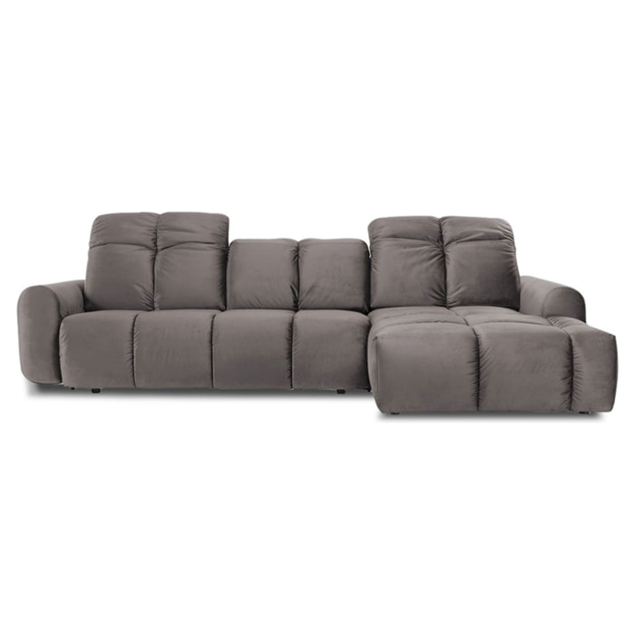 Canapé d'Angle Droit Convertible Velours Anacapri, 3 Places, Couchage Intégré, Coffre de Rangement, Repose-têtes Ajustables