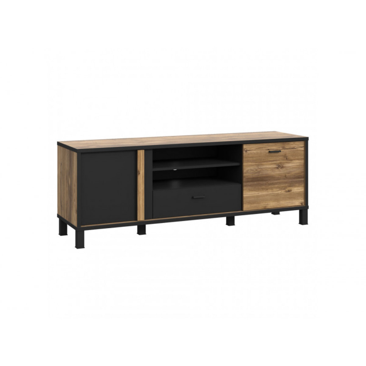 Meuble TV en bois effet chêne et noir L155cm - YAL