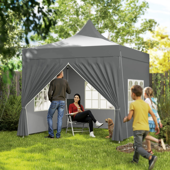 Carpa Plegable Pop-up Gazebo 3x3 m Cenador Plegable con 4 Paredes Laterales Anti-UV Altura Ajustable Marco Metálico Robusta y Bolsa de Transporte para Camping Fiestas Gris