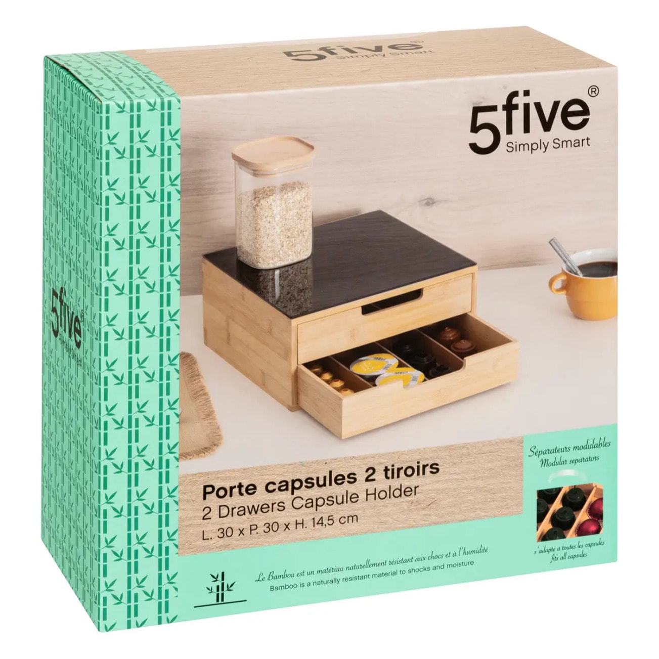 Porte-capsules "BlackBamboo" 2 tiroirs beige