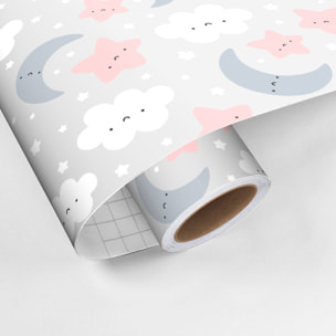 Rouleau revêtement adhésif vinyle au mètre - Sticker lavable Cuisine Meuble Armoire Porte - NUAGES ET CIEL ÉTOILÉ