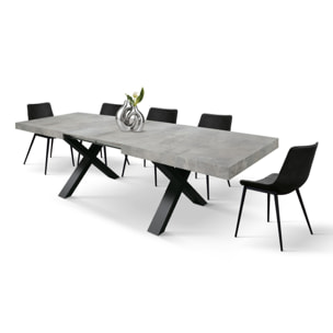 Tavolo allungabile AMALFI in legno grigio cemento e gambe a X antracite, allungabile 180x90 cm - 260x90 cm