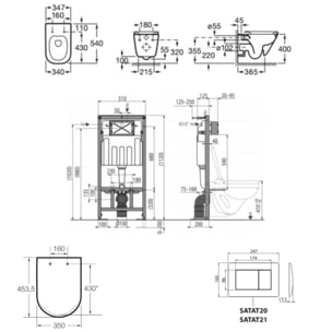 Pack WC bâti-support autoportant + WC suspendu sans bride avec abattant SoftClose + plaque blanche (STROGAWR01-U)