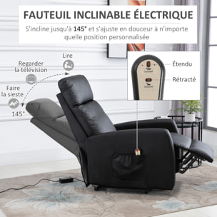 Fauteuil de relaxation électrique fauteuil releveur inclinable repose-pied ajustable revêtement synthétique noir