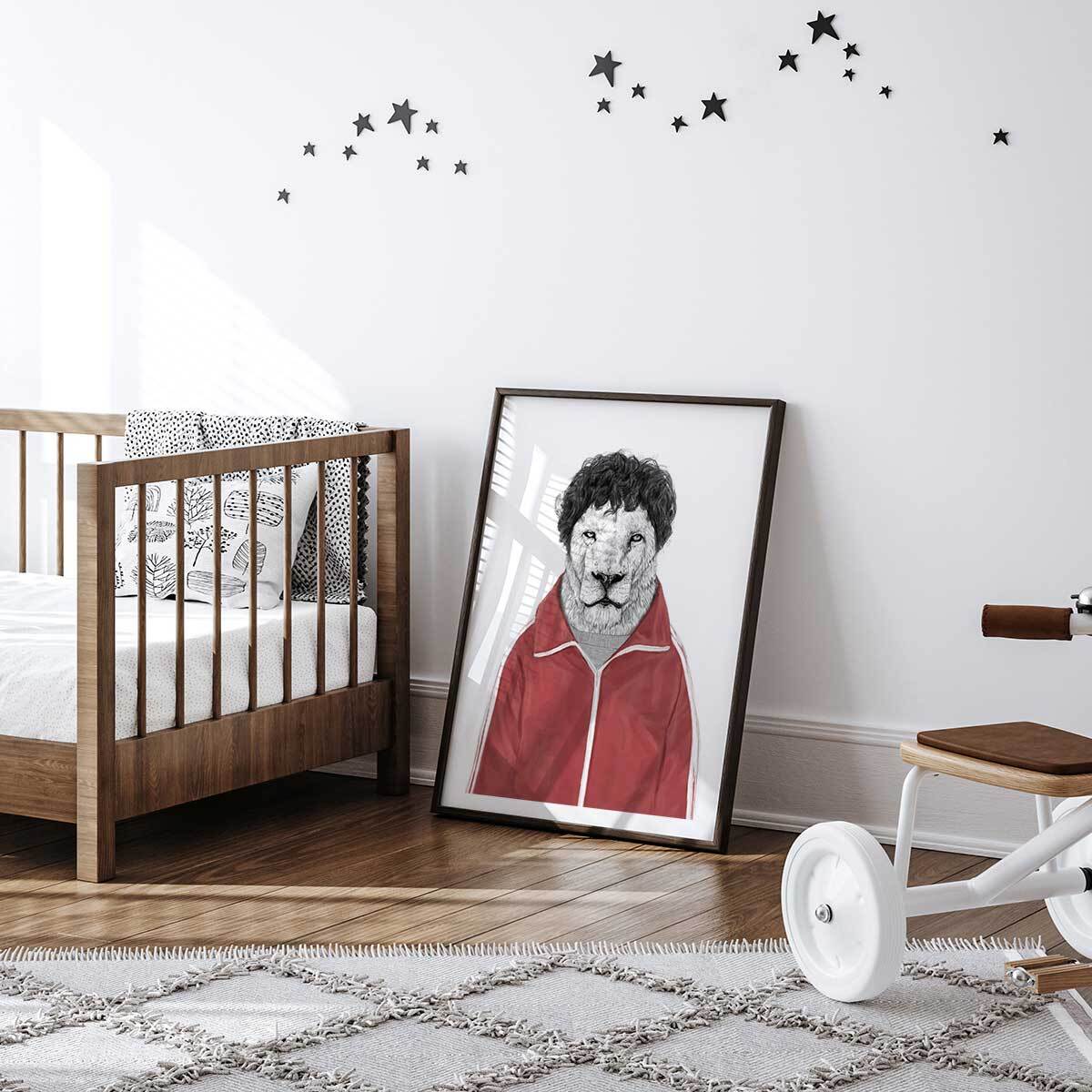 Affiche enfant lion  Affiche + cadre en bois - Noir