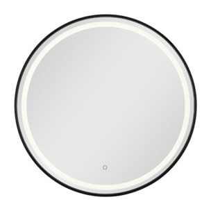 70x70 cm miroir suspendu rond avec éclairage LED et capteur, noir (SATZKULED70CE)
