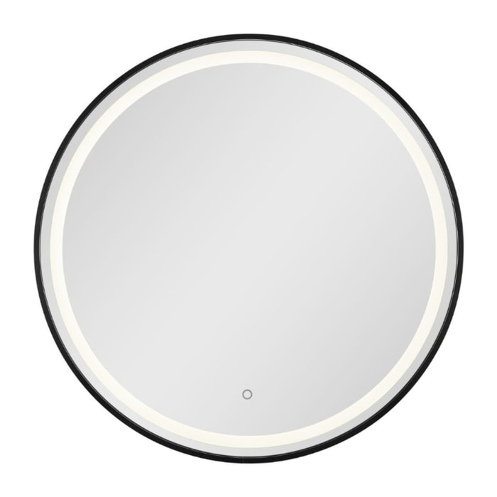 70x70 cm miroir suspendu rond avec éclairage LED et capteur, noir (SATZKULED70CE)