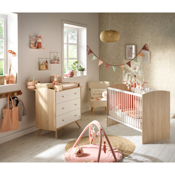 Chambre bébé complète Access, Lit 120x60 et Commode à langer - Chêne doré