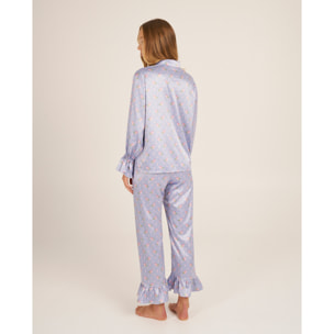 Camiseta de pijama de mujer estampada con volantes en los puños