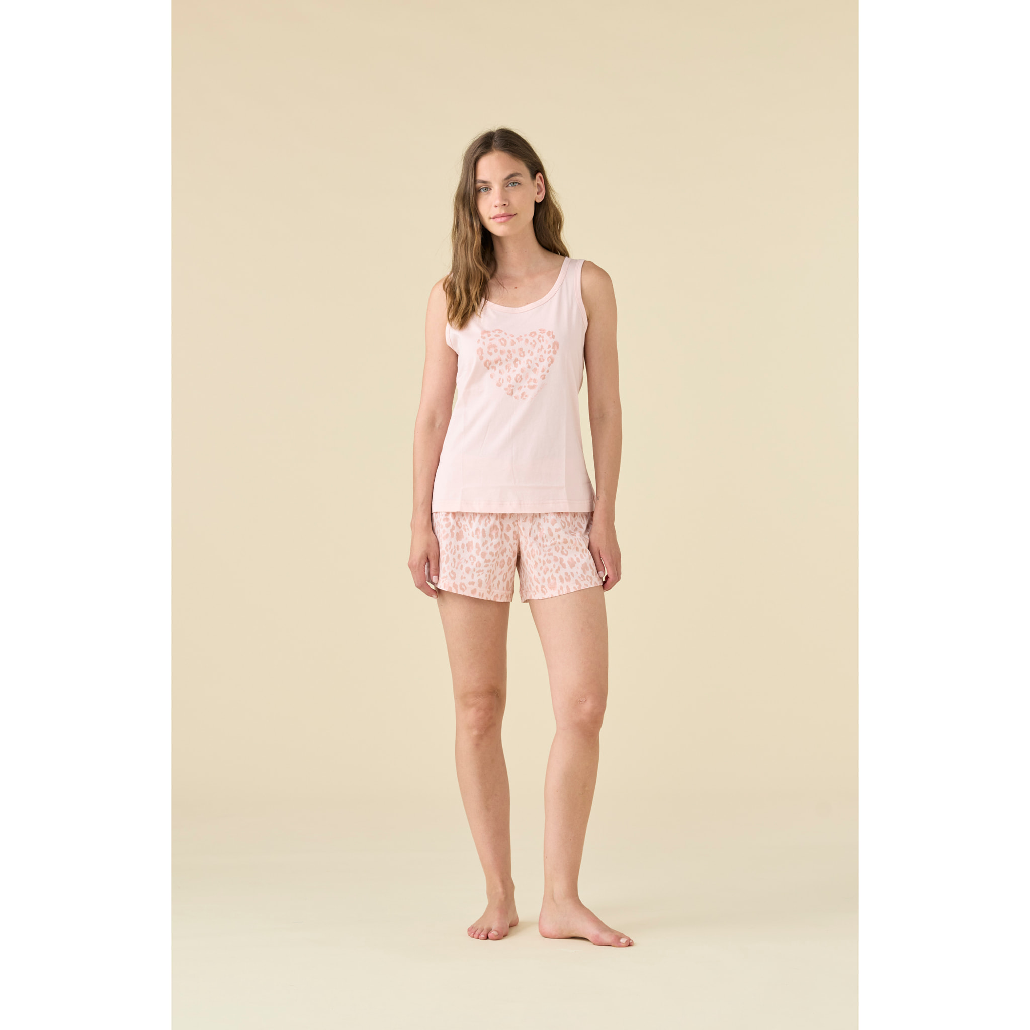 Pigiama donna in cotone top spalla larga e pantalone corto articolo animalier Noidinotte