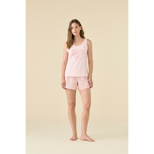 Pigiama donna in cotone top spalla larga e pantalone corto articolo animalier Noidinotte