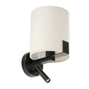 NILA Lampe applique noire et blanc cassé avec lecteur