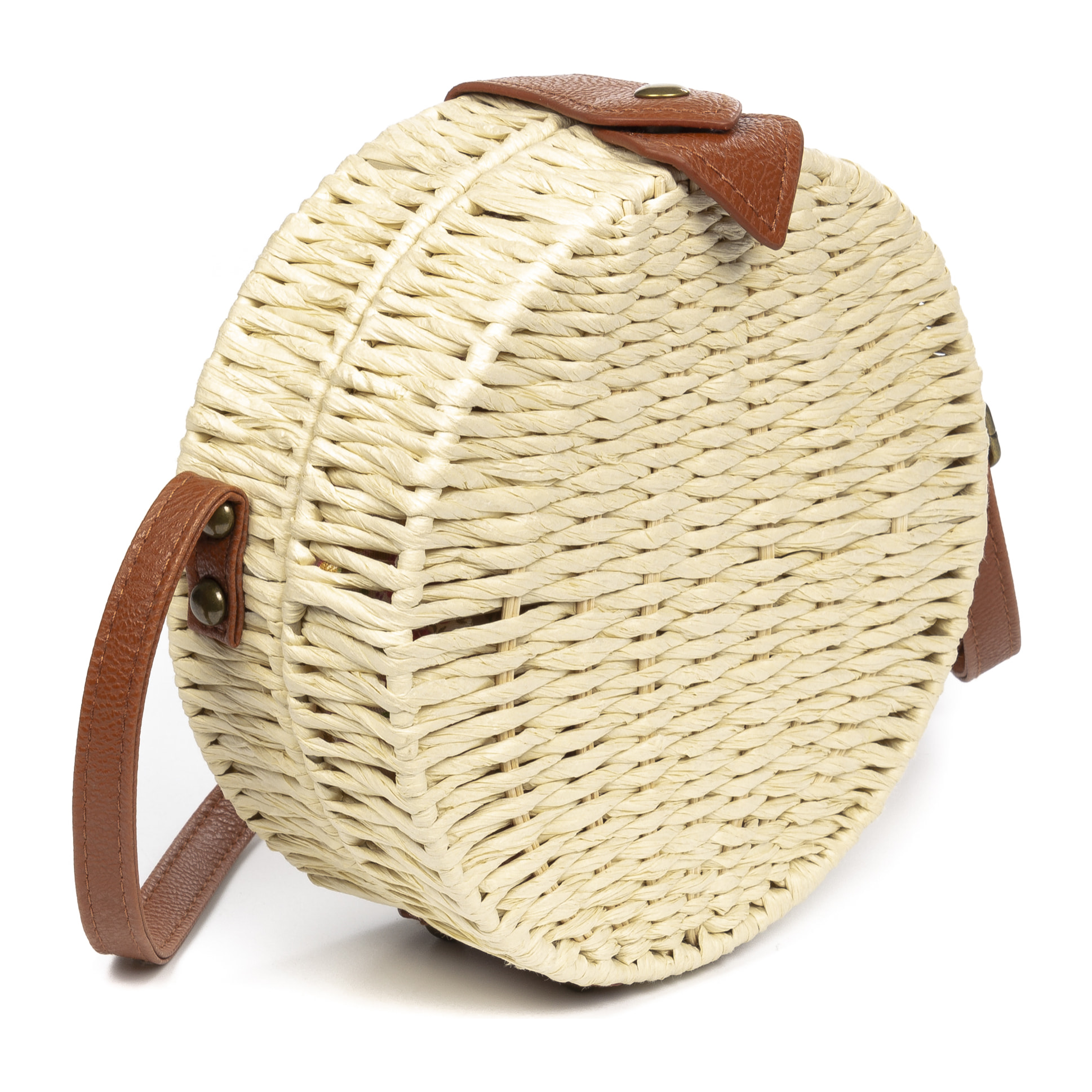 IRIA QUINTANA Borsa a tracolla da donna Cuneo. Tessuto Paglia Pelle Sintetica PU 18x4x18 Cm. Colore bianco