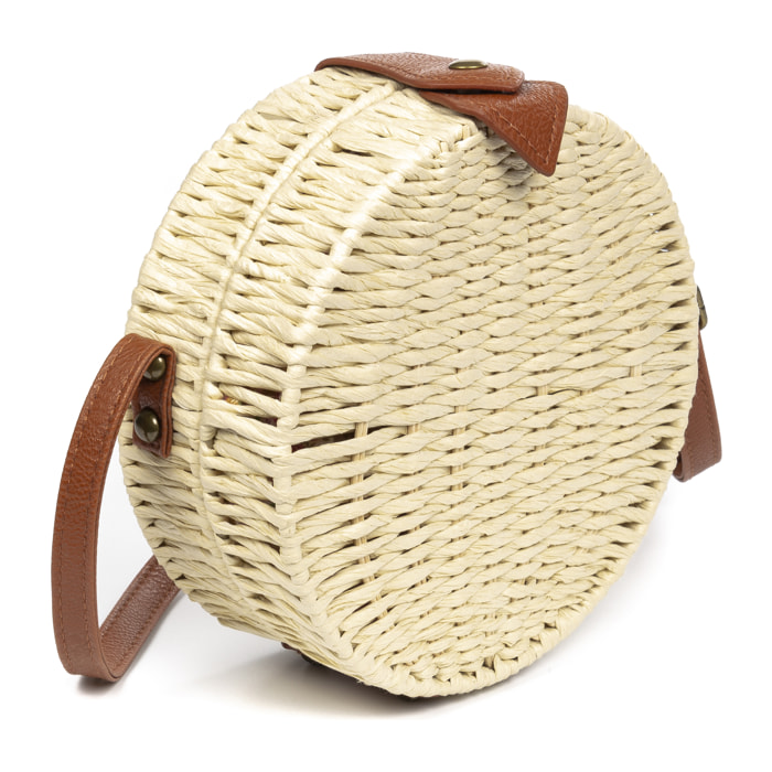 IRIA QUINTANA Borsa a tracolla da donna Cuneo. Tessuto Paglia Pelle Sintetica PU 18x4x18 Cm. Colore bianco