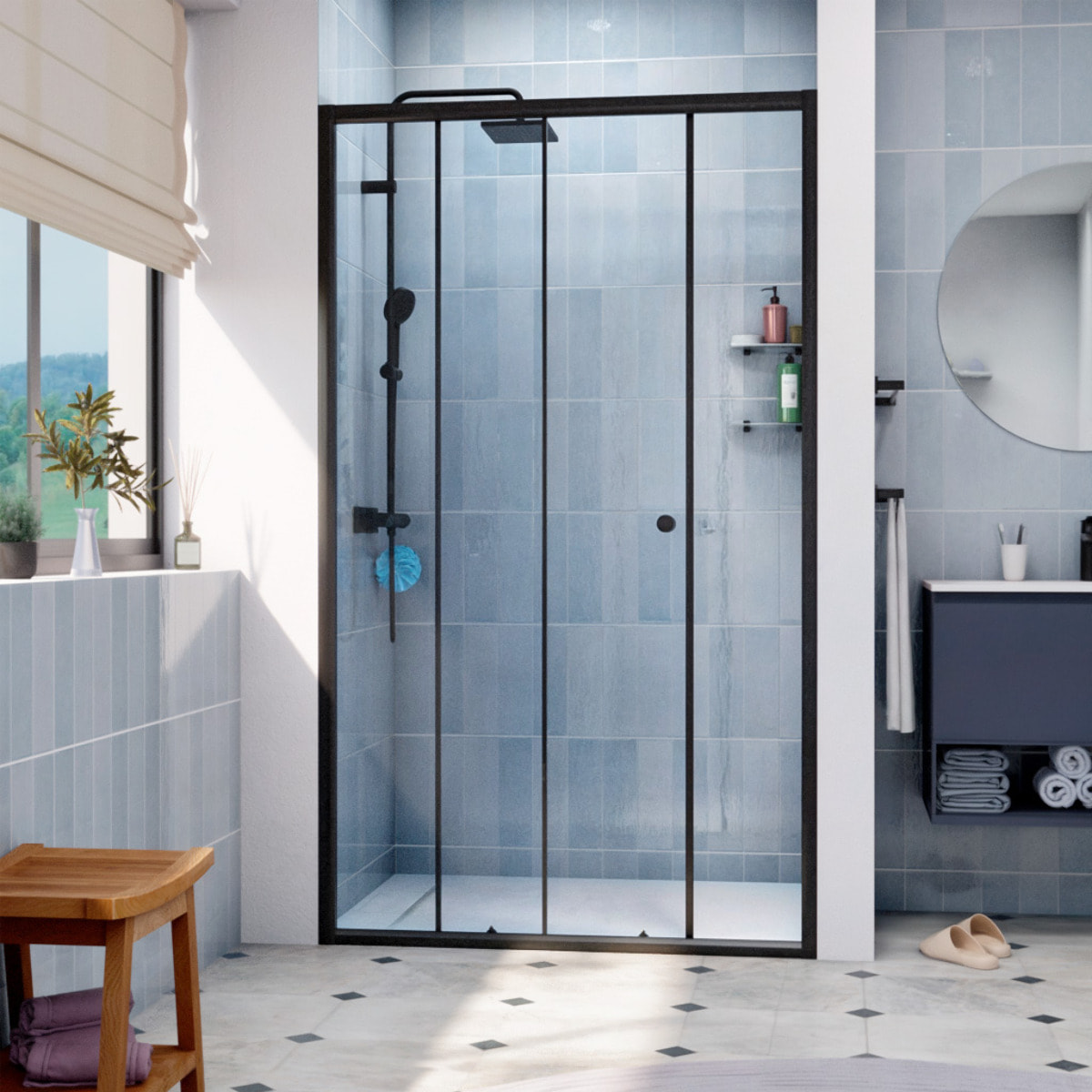 SAT PROJECT  Porte de douche 120x185cm coulissante avec profilé noir mat (SATPROMUD120CT)